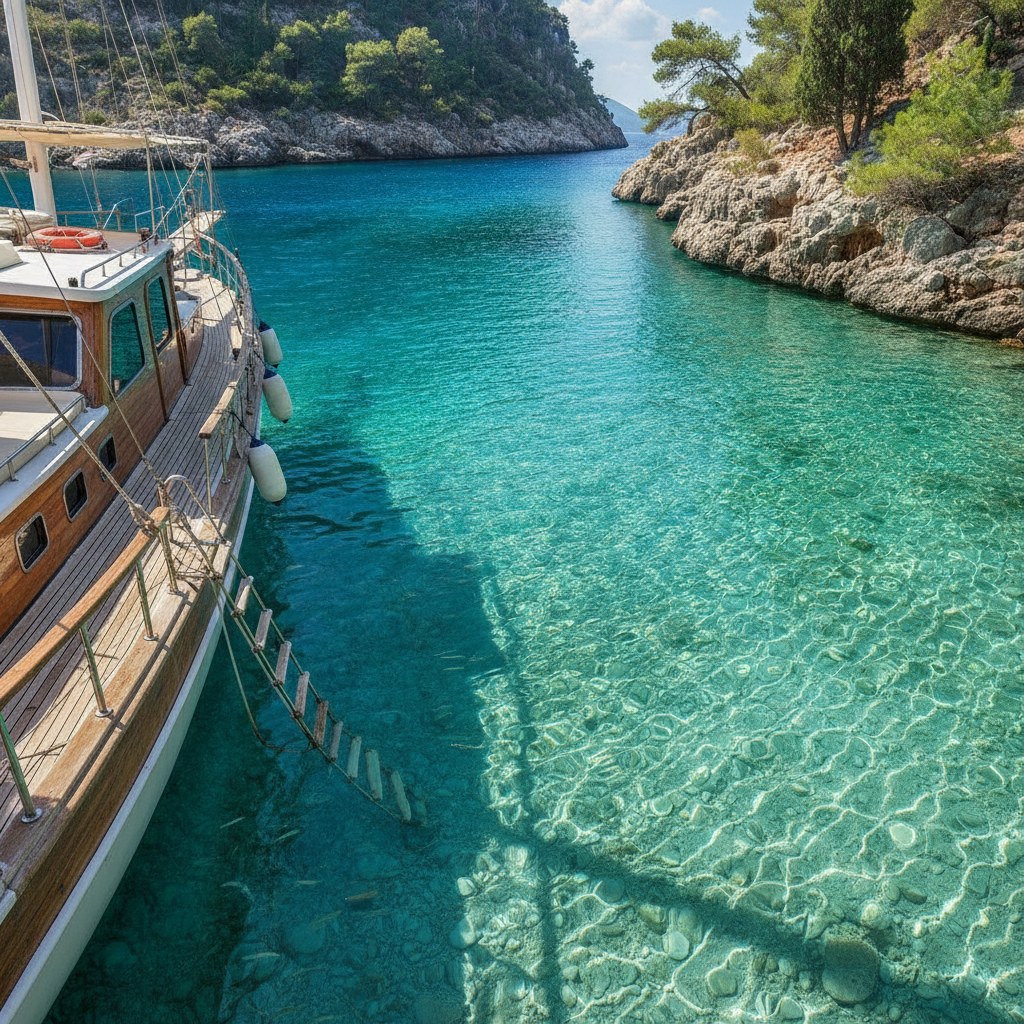Kelebekler Vadisi önünde berrak deniz